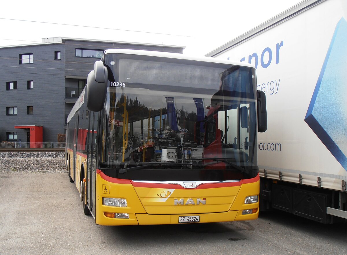 (257'829) - PostAuto Ostschweiz - SZ 45'324/PID 10'236 - MAN (ex Lienert&Ehrler, Einsiedeln; ex Schuler, Feusisberg) am 23. Dezember 2023 in Schmerikon, Thomann  