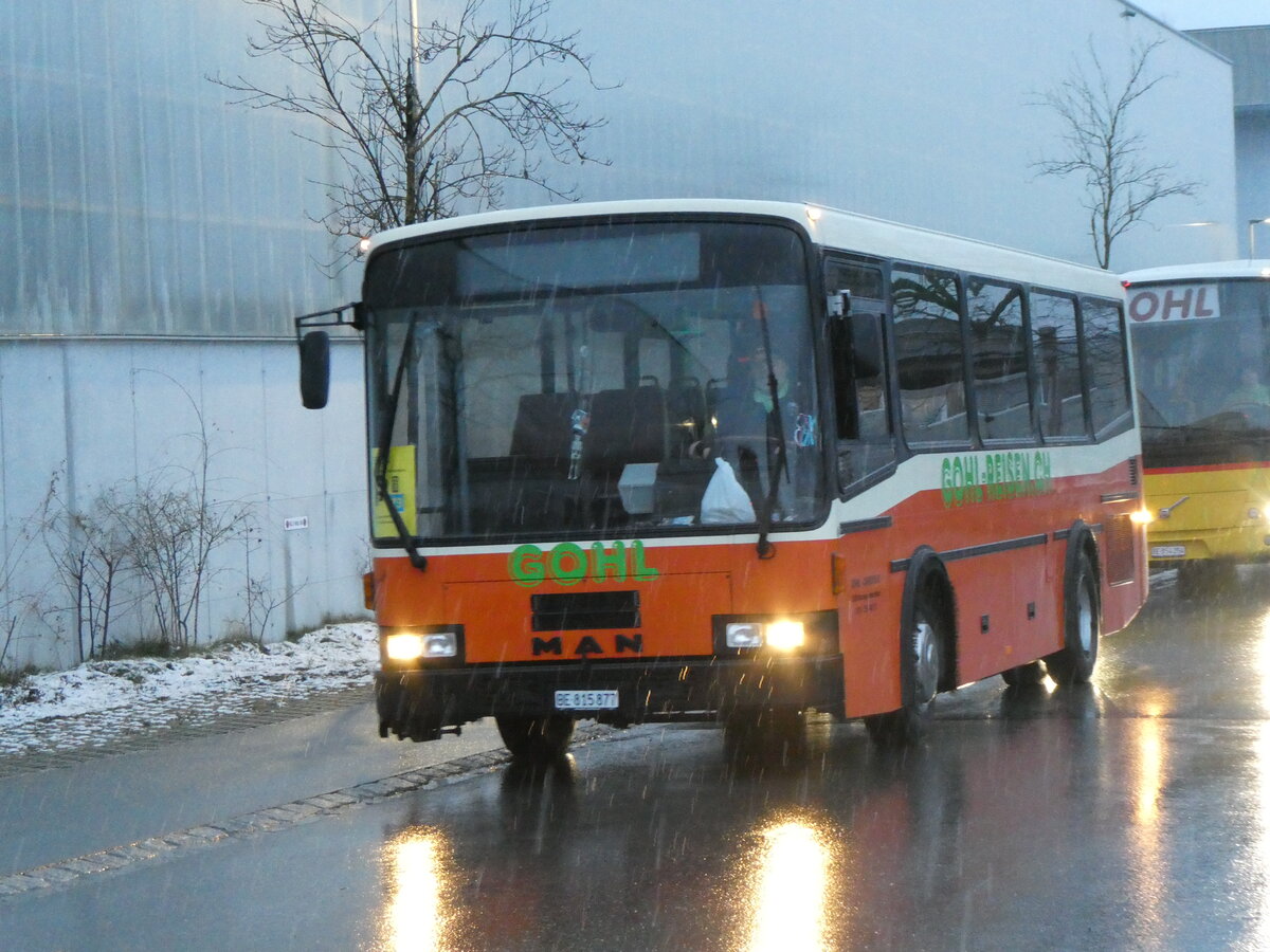 (258'155) - Gohl, Herzogenbuchsee - BE 815'877 - MAN/Lauber (ex AMSA Chiasso Nr. 19; ex Tresch, Amsteg PID 2290) am 6. Januar 2024 beim Bahnhof Frutigen