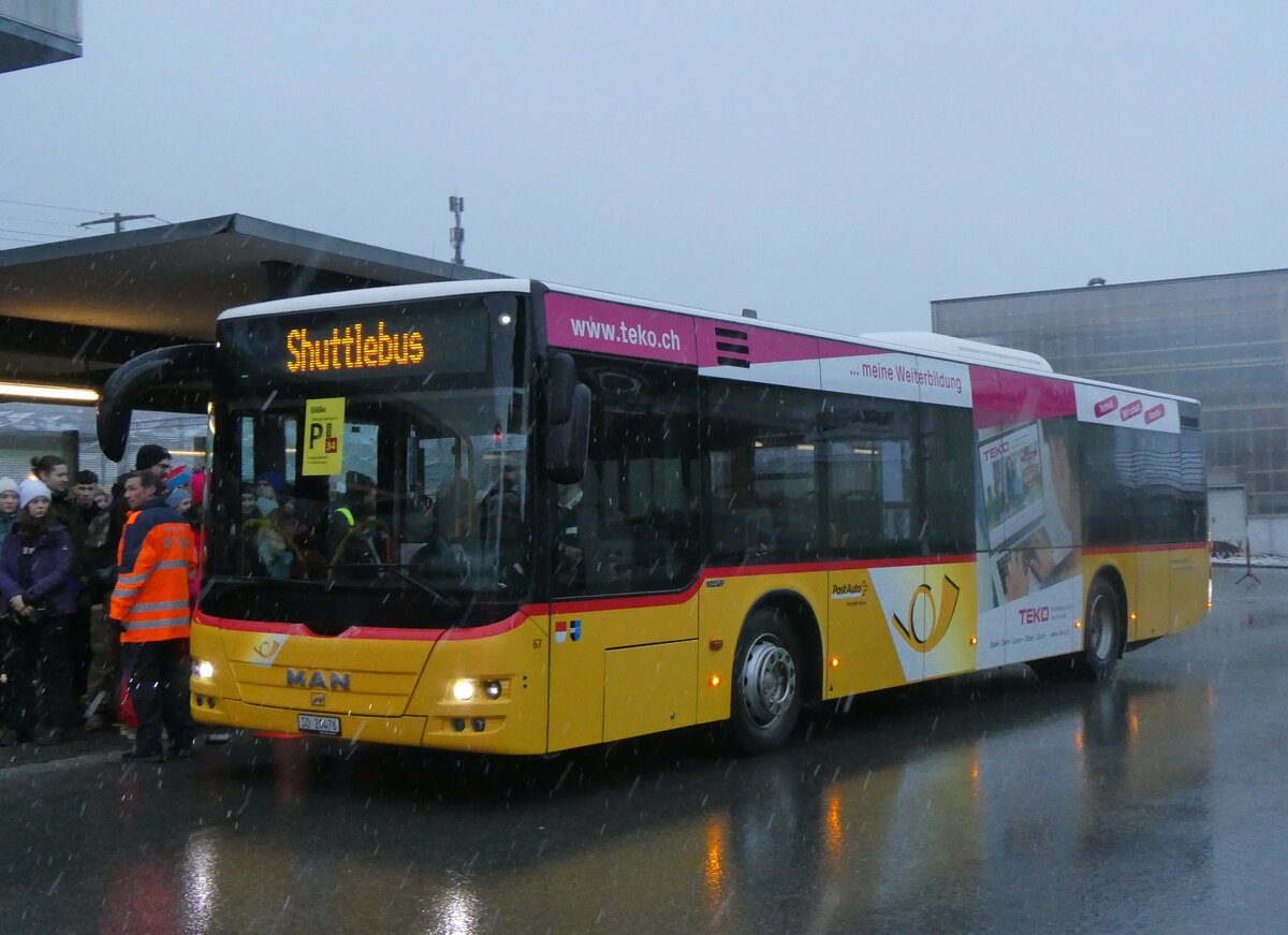 (258'166) - Wyss, Boningen - Nr. 67/SO 20'476/PID 10'834 - MAN am 6. Januar 2024 beim Bahnhof Frutigen