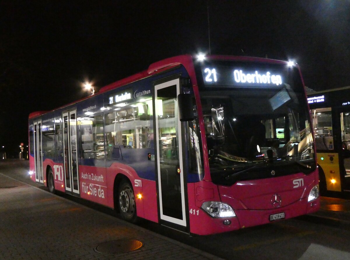 (258'671) - STI Thun - Nr. 411/BE 419'411 - Mercedes am 13. Januar 2024 beim Bahnhof Thun 