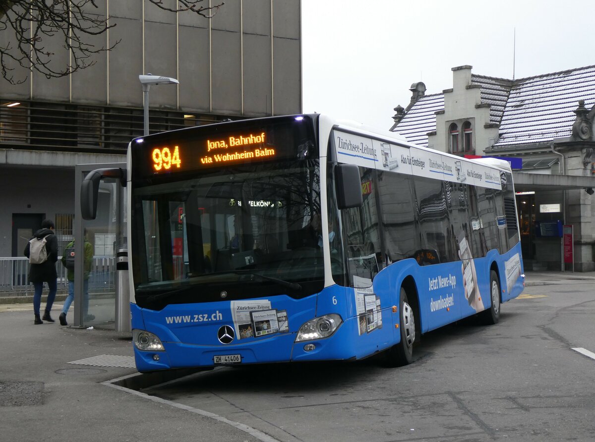 (258'679) - VZO Grningen - Nr. 6/ZH 41'406 - Mercedes am 13. Januar 2024 beim Bahnhof Rapperswil