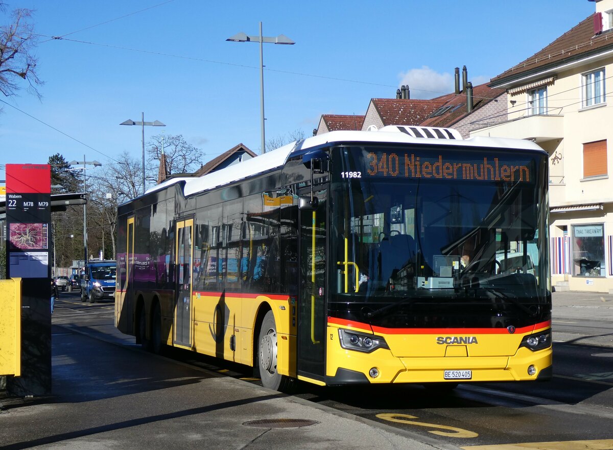 (258'893) - Engeloch, Riggisberg - Nr. 12/BE 520'405/PID 11'982 - Scania am 25. Januar 2024 in Wabern, Tram-Endstation