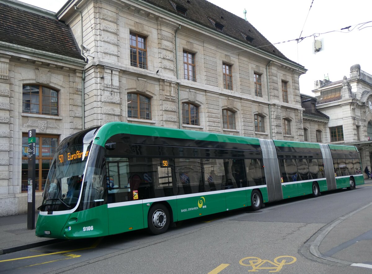 (259'002) - BVB Basel - Nr. 9106/BS 99'806 - eHess am 30. Januar 2024 beim Bahnhof Basel