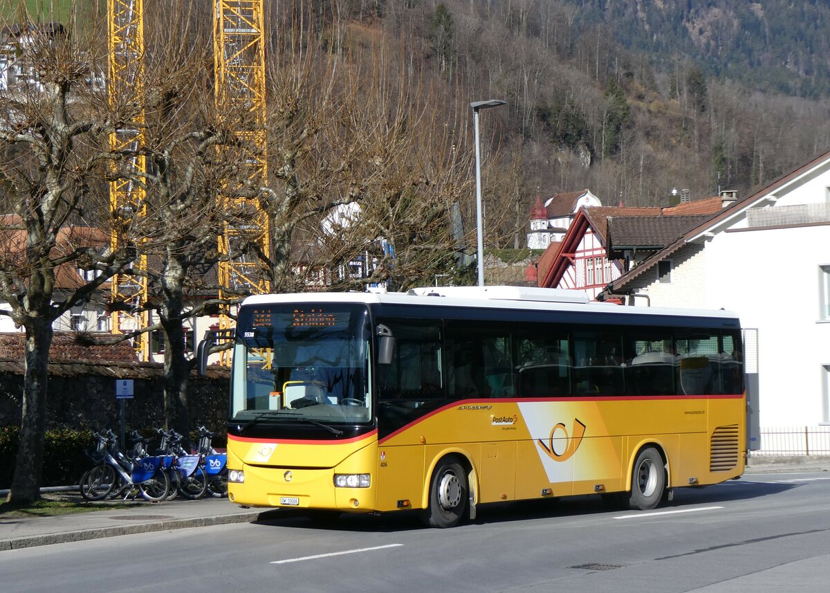 (259'282) - PostAuto Zentralschweiz - Nr. 406/OW 10'006/PID 5538 - Irisbus (ex Nr. 3; ex Dillier, Sarnen Nr. 3) am 13. Februar 2024 beim Bahnhof Sarnen