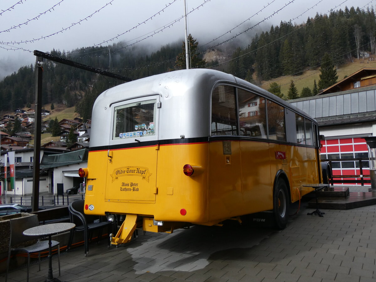 (259'459) - Peter, Luthern Bad - FBW/Gangloff (ex Reusser, Bassersdorf; ex Panel, Pverenges; ex 24'562; ex P 1351) am 19. Februar 2024 in Adelboden, Hotel Beau Site