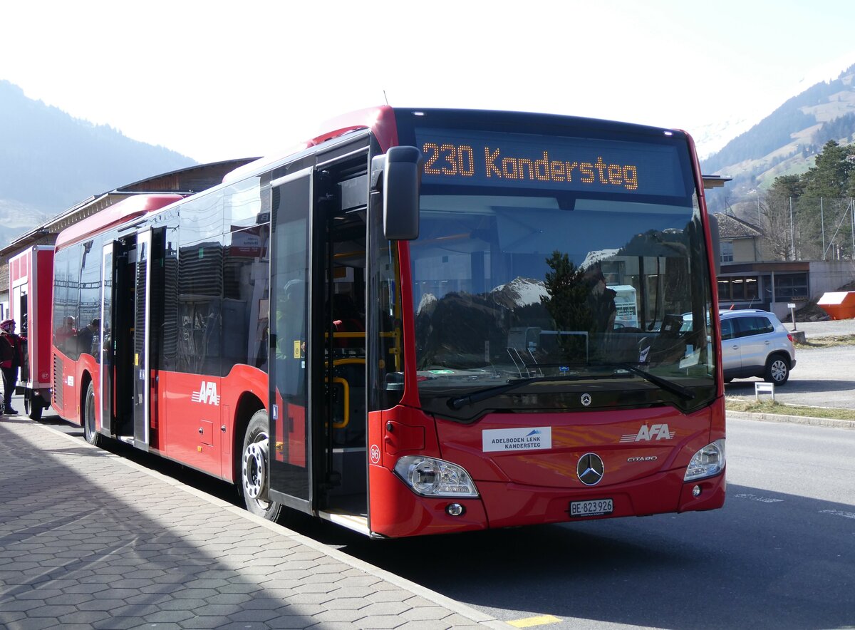 (259'796) - AFA Adelboden - Nr. 96/BE 823'926 - Mercedes am 29. Februar 2024 beim Bahnhof Frutigen