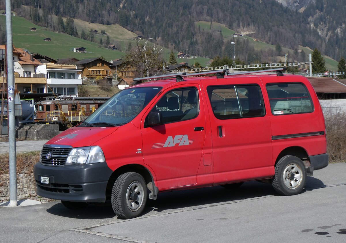 (259'807) - AFA Adelboden - BE 299'058 - Toyota am 29. Februar 2024 beim Bahnhof Frutigen