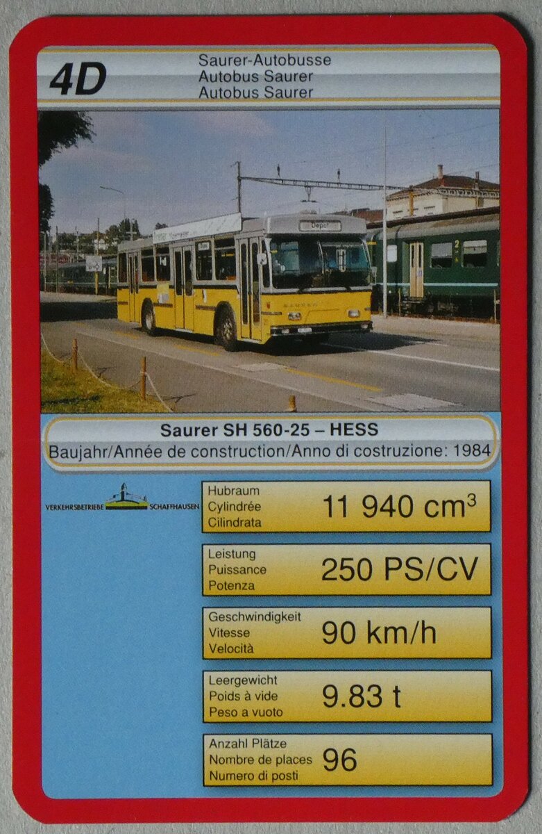 (259'913) - Quartett-Spielkarte mit VBSH Saurer/Hess SH 560-25 Nr. 20 am 3. Mrz 2024 in Thun