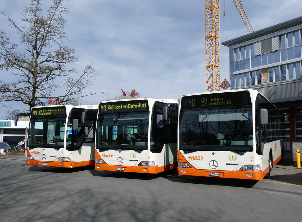 (259'962) - RBS Worblaufen - Nr. 1/BE 365'301 + Nr. 2/BE 366'002 + Nr. 3/BE 767'003 - Mercedes am 3. Mrz 2024 in Worblaufen, Garage