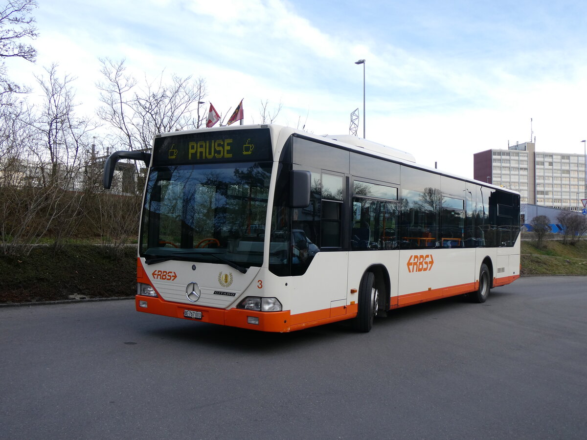 (260'103) - RBS Worblaufen - Nr. 3/BE 767'003 - Mercedes am 3. Mrz 2024 in Worblaufen, Garage (mit Zielanzeige: PAUSE)