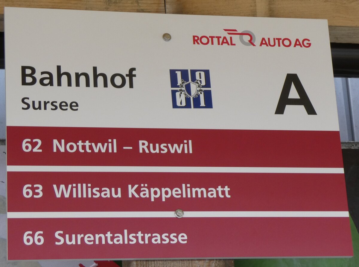 (260'228) - ROTTAL AUTO AG-Haltestellenschild - Sursee, Bahnhof - am 9. Mrz 2024