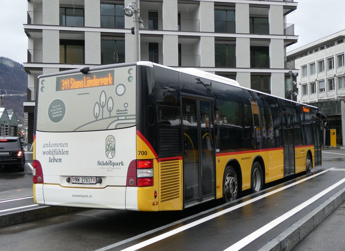 (260'294) - PostAuto Zentralschweiz - Nr. 700/NW 27'617/PID 5569 - MAN (ex Niederer, Filzbach Nr. 12; ex PostAuto Ostschweiz) am 12. Mrz 2024 beim Bahnhof Stans