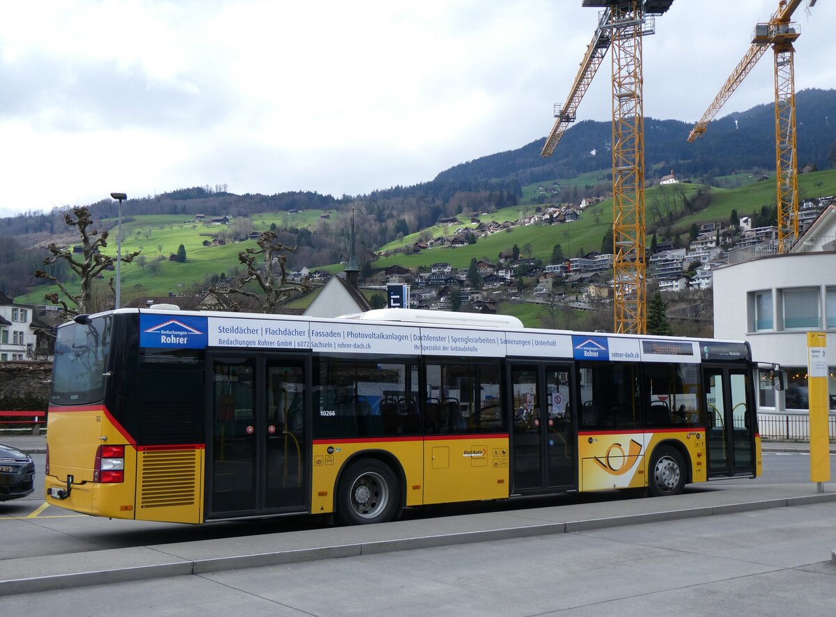 (260'326) - PostAuto Zentralschweiz - Nr. 502/OW 10'002/PID 10'266 - MAN (ex Nr 5; ex Dillier, Sarnen Nr. 5) am 12. Mrz 2024 beim Bahnhof Sarnen