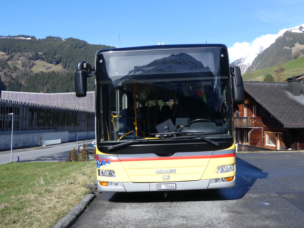 (260'471) - GrindelwaldBus, Grindelwald - Nr. 17/BE 72'444 - MAN/Gppel (ex STI Thun Nr. 133) am 19. Mrz 2024 in Grindelwald, Garage