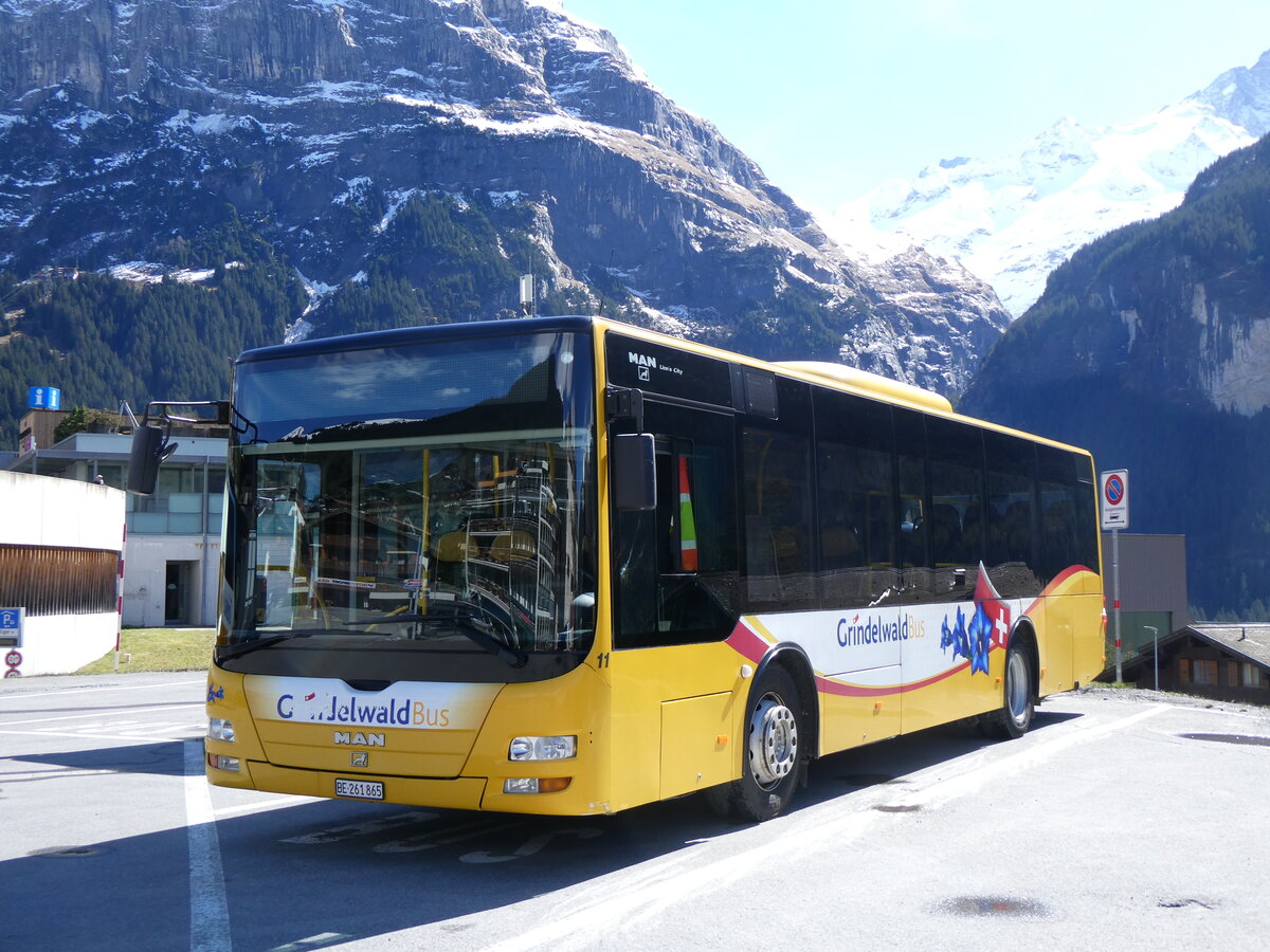 (260'546) - GrindelwaldBus, Grindelwald - Nr. 11/BE 261'865 - MAN/Gppel am 19. Mrz 2024 beim Bahnhof Grindelwald