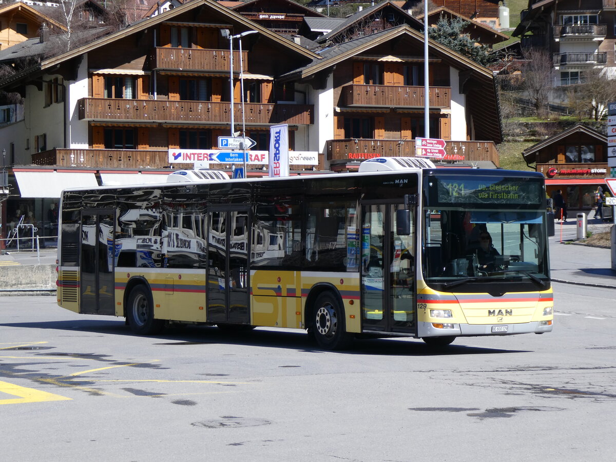 (260'555) - STI Thun - Nr. 129/BE 800'129 - MAN am 19. Mrz 2024 beim Bahnhof Grindelwald