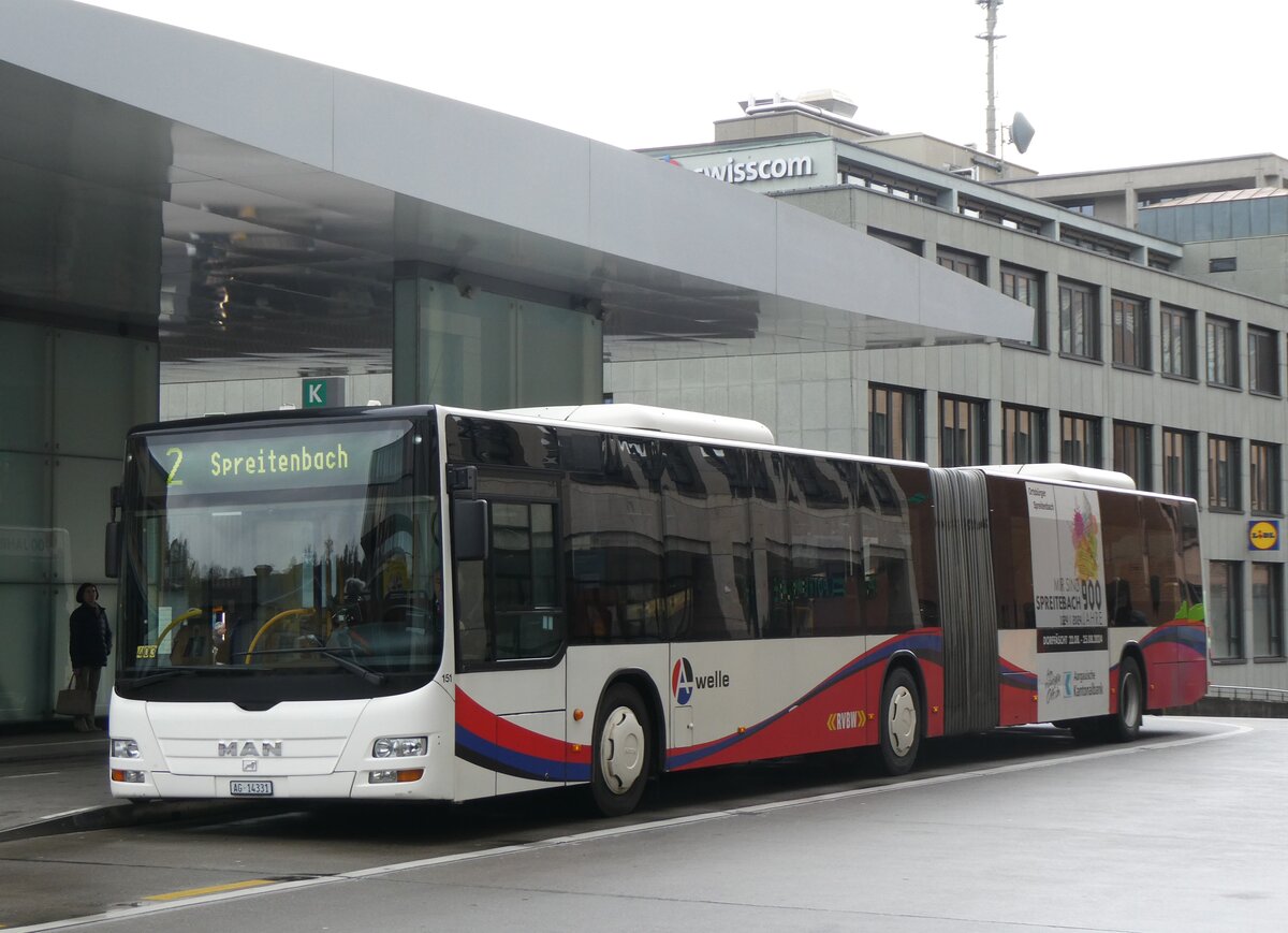 (260'749) - RVBW Wettingen - Nr. 151/AG 14'331 - MAN am 28. Mrz 2024 beim Bahnhof Baden