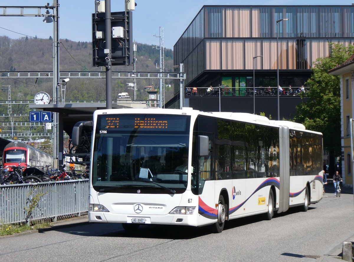 (261'163) - Steffen, Remetschwil - Nr. 67/AG 8987/PID 5706 - Mercedes am 12. April 2024 beim Bahnhof Baden