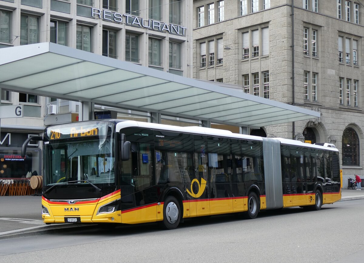 (262'811) - Eurobus, Arbon - Nr. 14/TG 185'521/PID 12'088 - MAN am 24. Mai 2024 beim Bahnhof St. Gallen