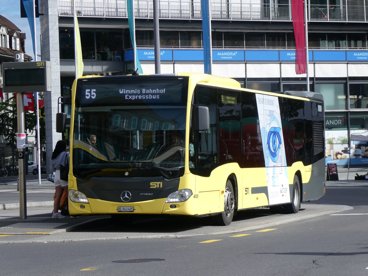 (264'321) - STI Thun - Nr. 405/BE 843'405 - Mercedes am 4. Juli 2024 beim Bahnhof Thun