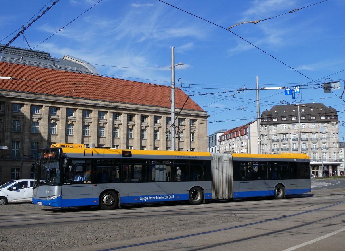 (264'396) - LVB Leipzig - Nr. 14'106/L-NV 4106 - Solaris am 8. Juli 2024 beim Hauptbahnhof Leipzig