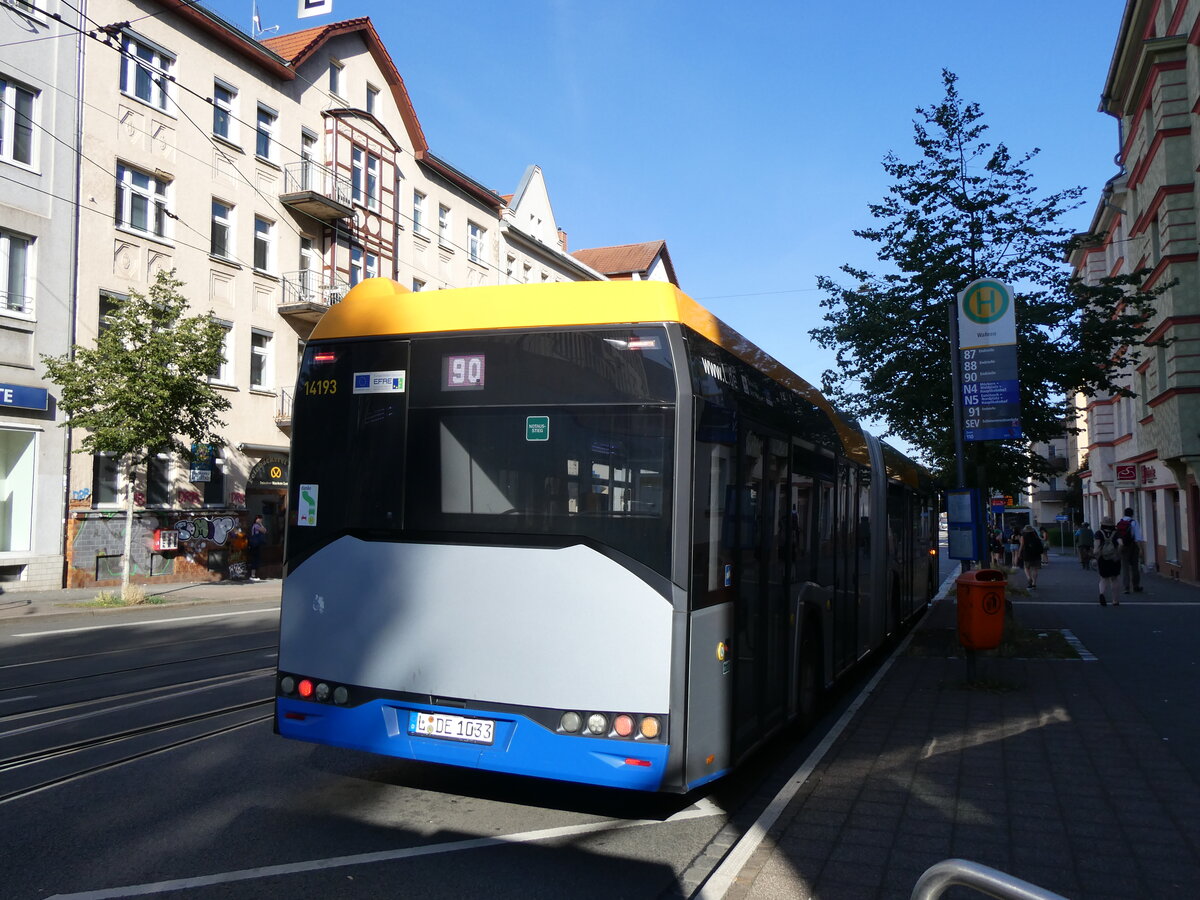 (264'521) - LVB Leipzig - Nr. 14'193/L-DE 1033 - Solaris am 9. Juli 2024 in Leipzig, Wahren