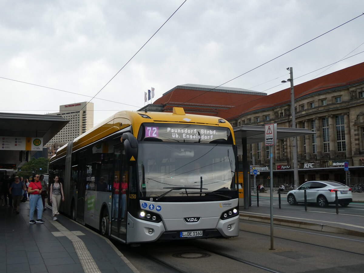 (264'566) - LVB Leipzig - Nr. 14'250/L-DE 1160 - eVDL am 10. Juli 2024 beim Hauptbahnhof Leipzig