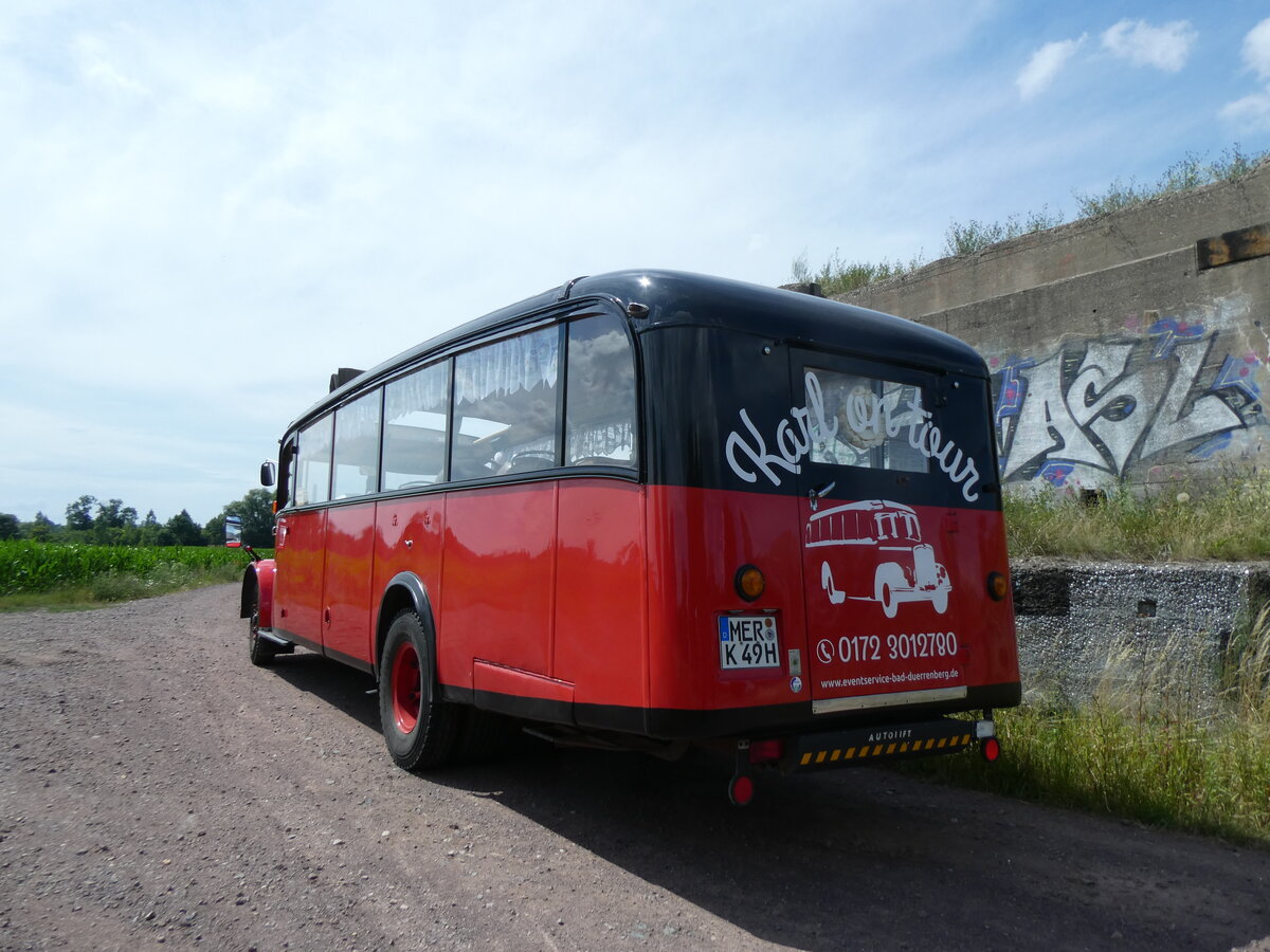 (264'602) - Raab, Bad Drrenberg - MER-K 49H - Saurer/Saurer (ex VDZ/Landerlebniswelt, Bad Drrenberg; ex Fankhauser, CH-Arzier; ex AFA Adelboden/CH Nr. 15; ex P 23'052; ex P 2076) am 10. Juli 2024 in Kreypau, Unvollendete Brcke