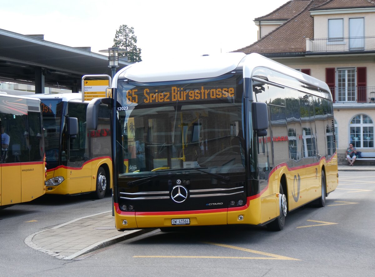 (265'065) - PostAuto Zentralschweiz (Hfliger) - OW 41'564/PID 12'023 - eMercedes am 27. Juli 2024 beim Bahnhof Spiez