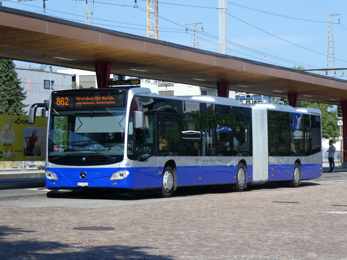 (265'653) - VZO Grningen - Nr. 109/ZH 745'109 - Mercedes am 15. August 2024 beim Bahnhof Wetzikon