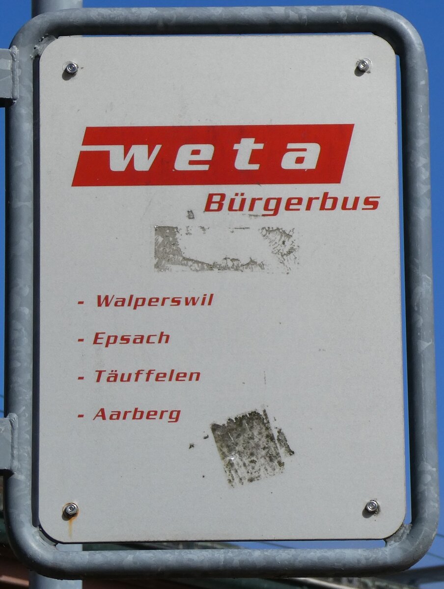 (266'674) - weta-Haltestellenschild - Tuffelen, Bahnhof - am 6. September 2024