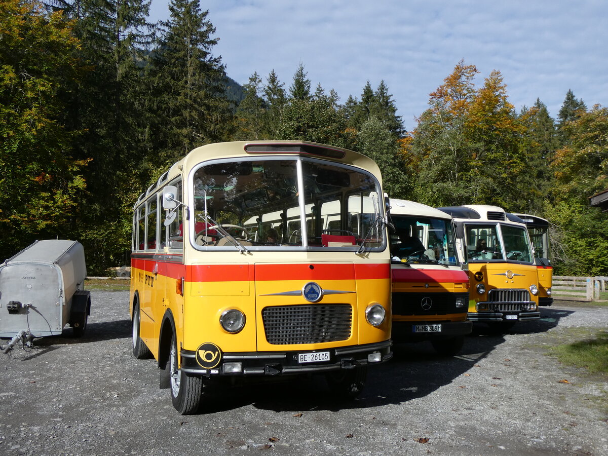 (268'034) - Schmid, Thrishaus - Nr. 9/BE 26'105 - Saurer/R&J (ex Geiger, Adelboden Nr. 9) am 12. Oktober 2024 in Kiental, Loosplattenalp