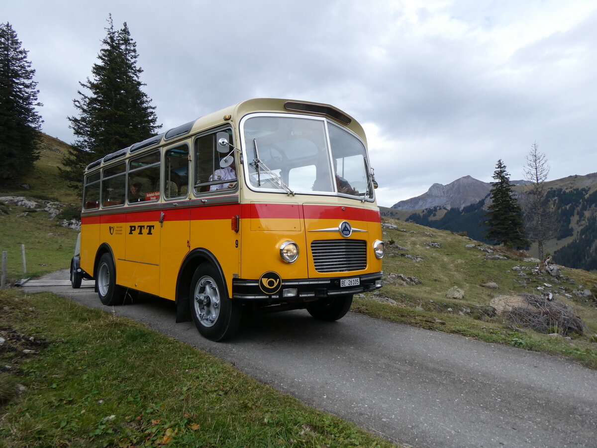 (268'124) - Schmid, Thrishaus - Nr. 9/BE 26'105 - Saurer/R&J (ex Geiger, Adelboden Nr. 9) am 12. Oktober 2024 bei der Bundalp