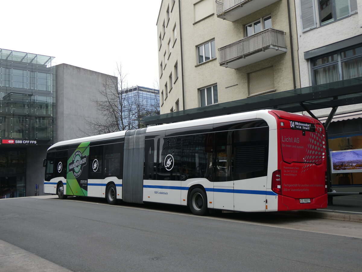 (269'072) - ZVB Zug - Nr. 7/ZG 88'007 - eMercedes am 9. November 2024 beim Bahnhof Zug