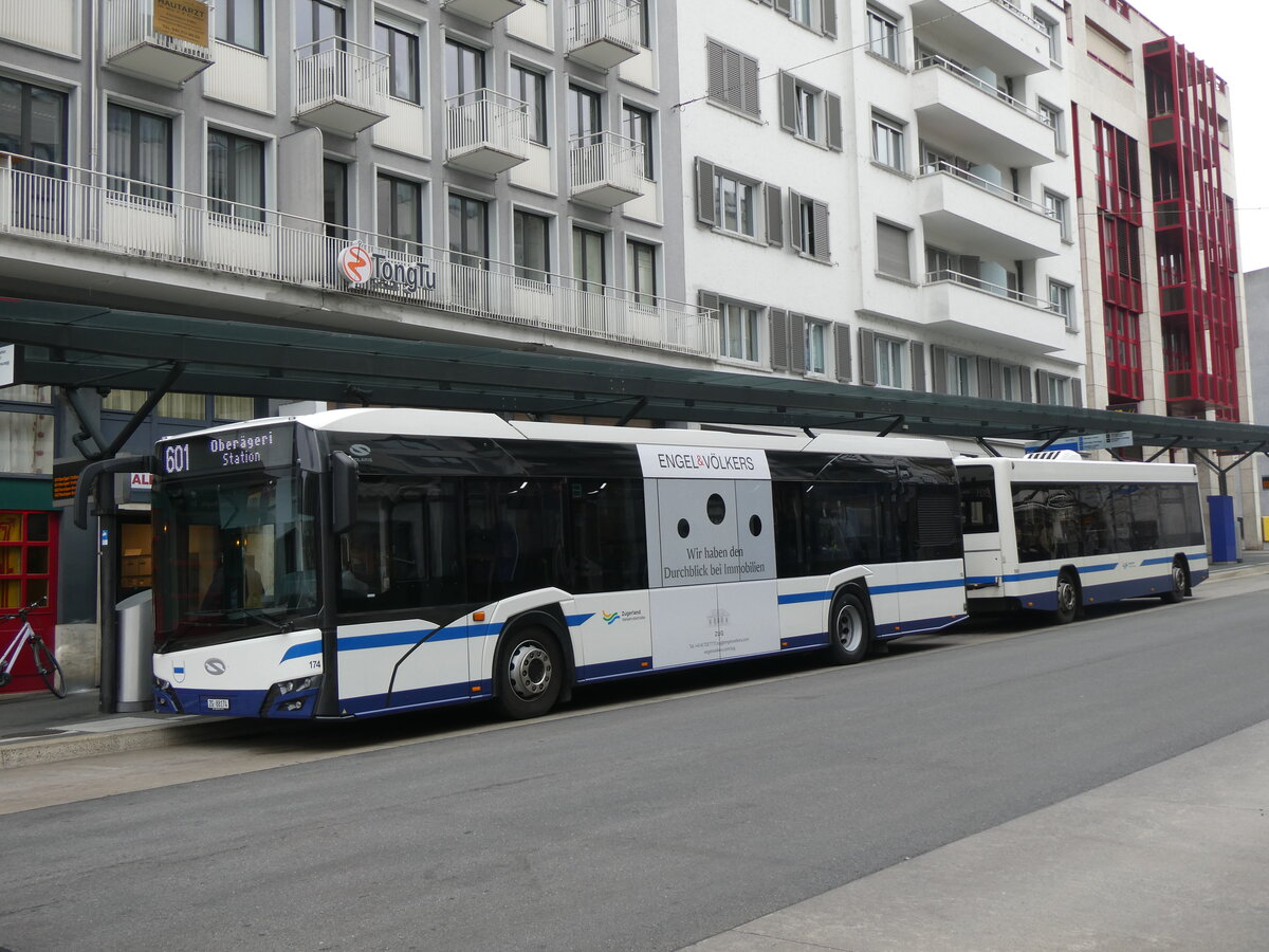 (269'078) - ZVB Zug - Nr. 174/ZG 88'175 - Solaris am 9. November 2024 beim Bahnhof Zug