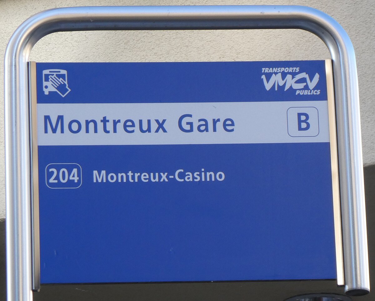 (269'220) - VMCV-Haltestellenschild - Montreux, Gare - am 16. November 2024