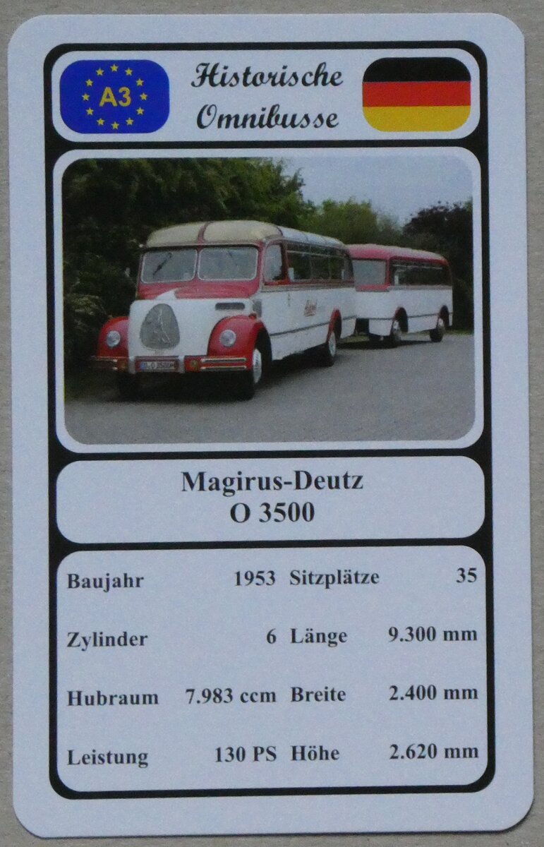 (269'228) - Quartett-Spielkarte mit Magirus-Deutz O 3500 von 1953 am 17. November 2024 in Thun