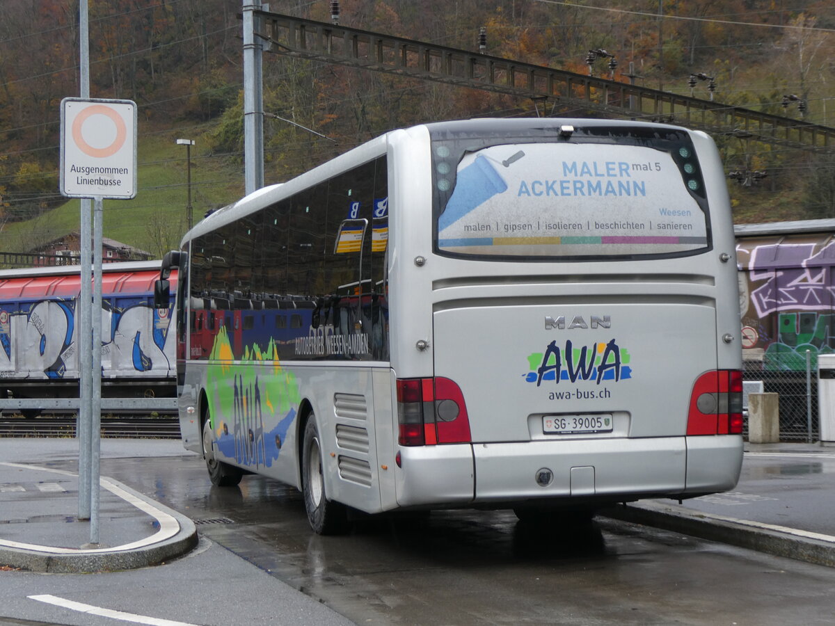 (269'257) - AWA Amden - Nr. 5/SG 39'005 - MAN (ex ATT Cadenazzo; ex St. Gallerbus, St. Gallen; ex Vorfhrfahrzeug) am 19. November 2024 beim Bahnhof Ziegelbrcke