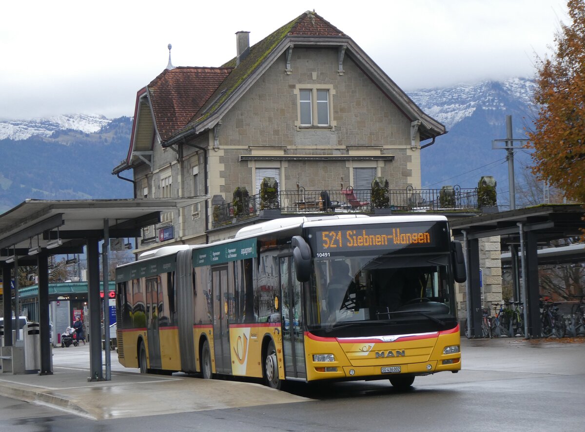 (269'282) - PostAuto Ostschweiz - SG 436'002/PID 10'492 - MAN (ex SZ 77'288; ex Kistler, Reichenburg) am 19. November 2024 beim Bahnhof Uznach