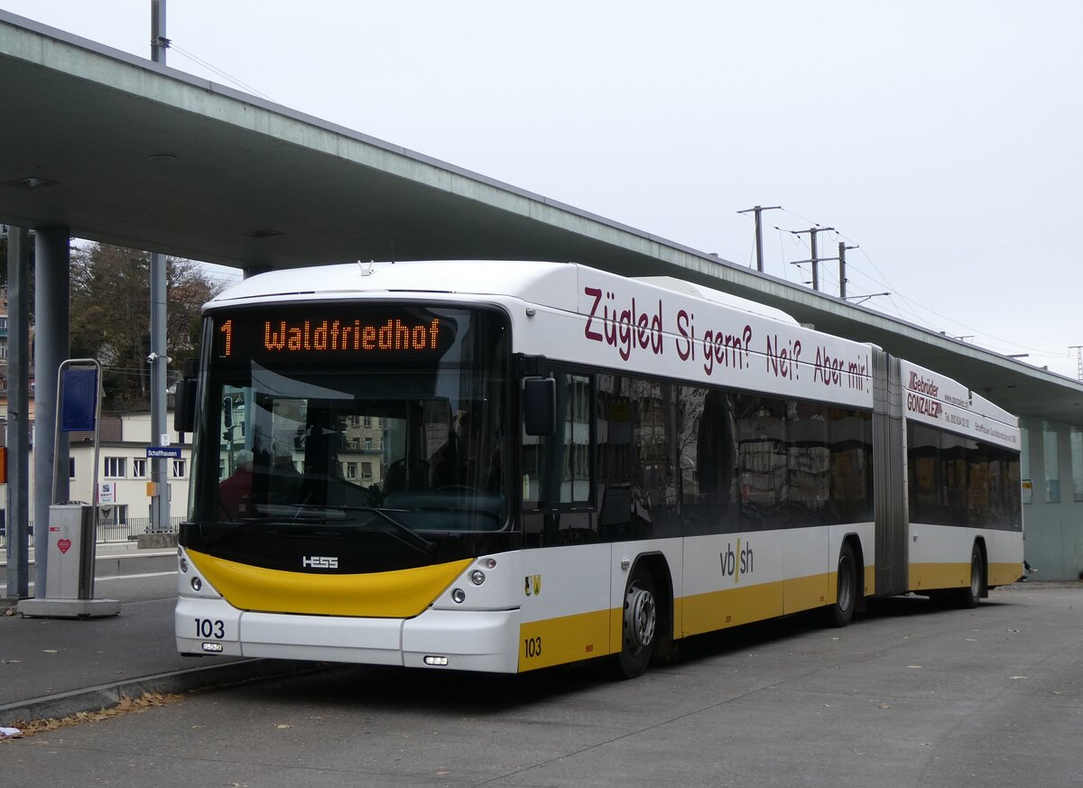 (269'306) - VBSH Schaffhausen - Nr. 103 - Hess/Hess Gelenktrolleybus am 21. November 2024 beim Bahnhof Schaffhausen