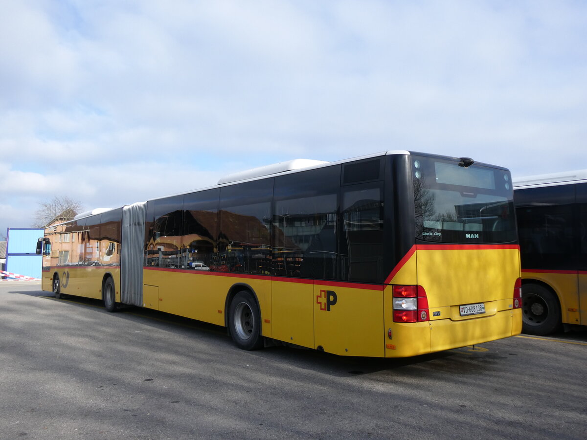 (269'503) - CarPostal Ouest - VD 608'138/PID 5012 - MAN (ex NE 165'376; ex VD 495'042) am 30. November 2024 in Yverdon, Garage