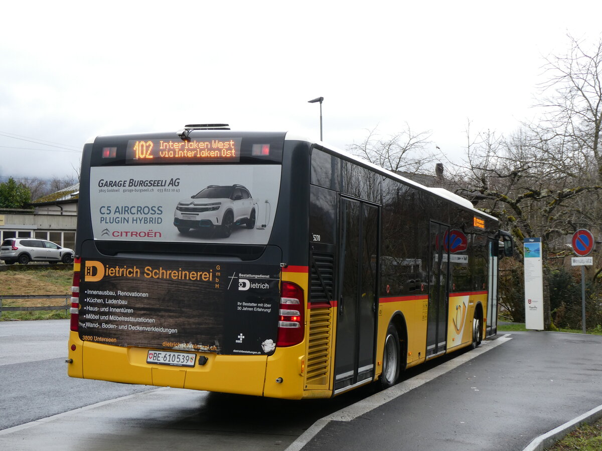 (269'699) - PostAuto Bern - BE 610'539/PID 5270 - Mercedes (ex BE 700'281; ex Schmocker, Stechelberg Nr. 2) am 9. Dezember 2024 in Ringgenberg, Sge