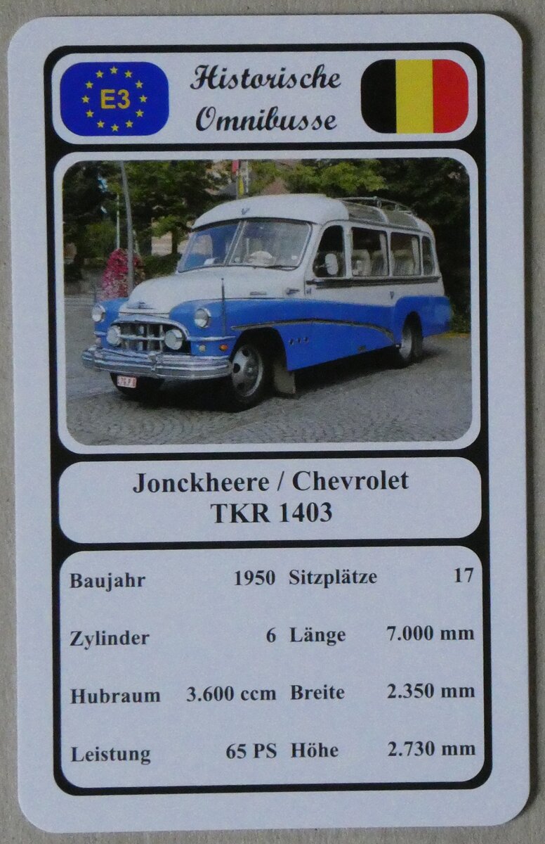 (270'125) - Quartett-Spielkarte mit Jonckheere / Chevrolet TKR 1403 von 1950 am 22. Dezember 2024 in Thun