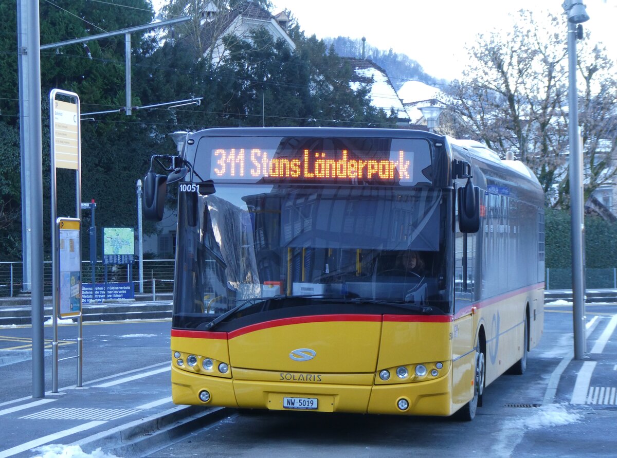 (270'223) - PostAuto Zentralschweiz - Nr. 504/NW 5019/PID 10'051 - Solaris (ex Nr. 54; ex Thepra, Stans Nr. 19) am 25. Dezember 2024 beim Bahnhof Stans 