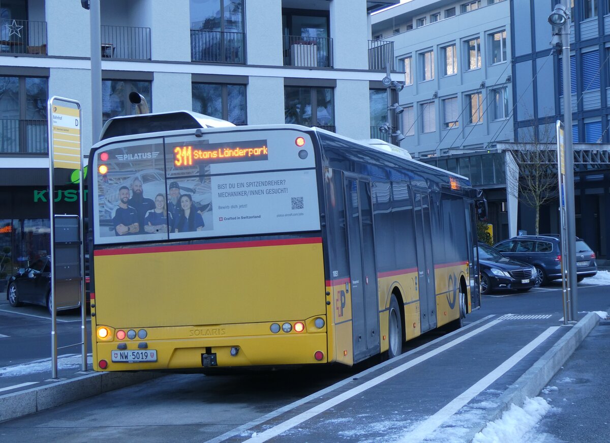 (270'224) - PostAuto Zentralschweiz - Nr. 504/NW 5019/PID 10'051 - Solaris (ex Nr. 54; ex Thepra, Stans Nr. 19) am 25. Dezember 2024 beim Bahnhof Stans