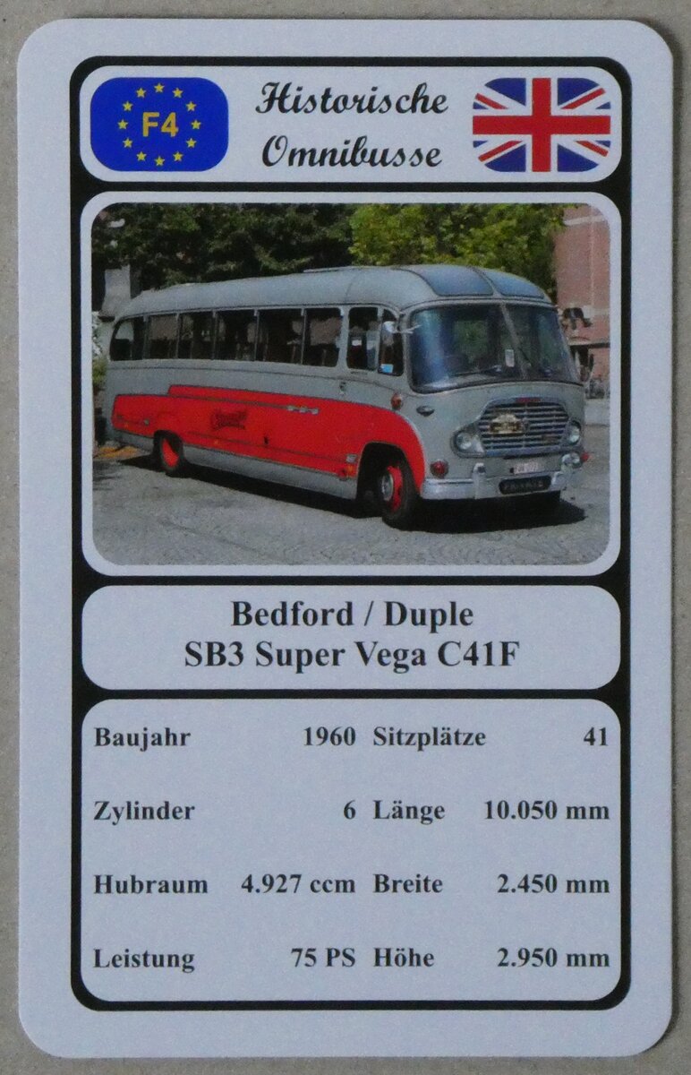 (270'459) - Quartett-Spielkarte mit Bedford / Duple SB3 Super Vega C41F von 1960 am 31. Dezember 2024 in Thun