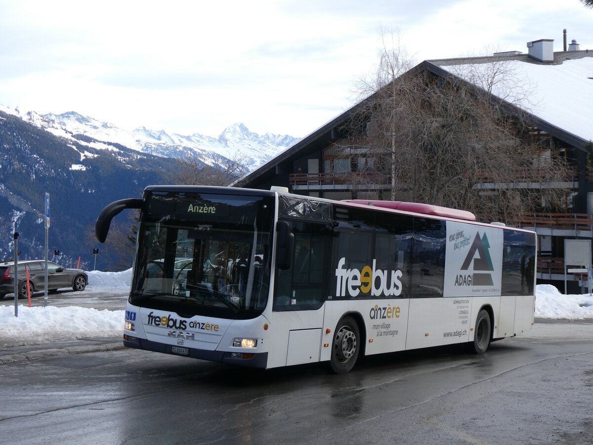 (270'550) - Buchard, Leytron - Nr. 72/VS 240'470 - MAN (ex PostAuto Wallis Nr. 68/PID 4778; ex Lathion, Sion Nr. 68) am 2. Januar 2025 in Anzre, Tlcabine