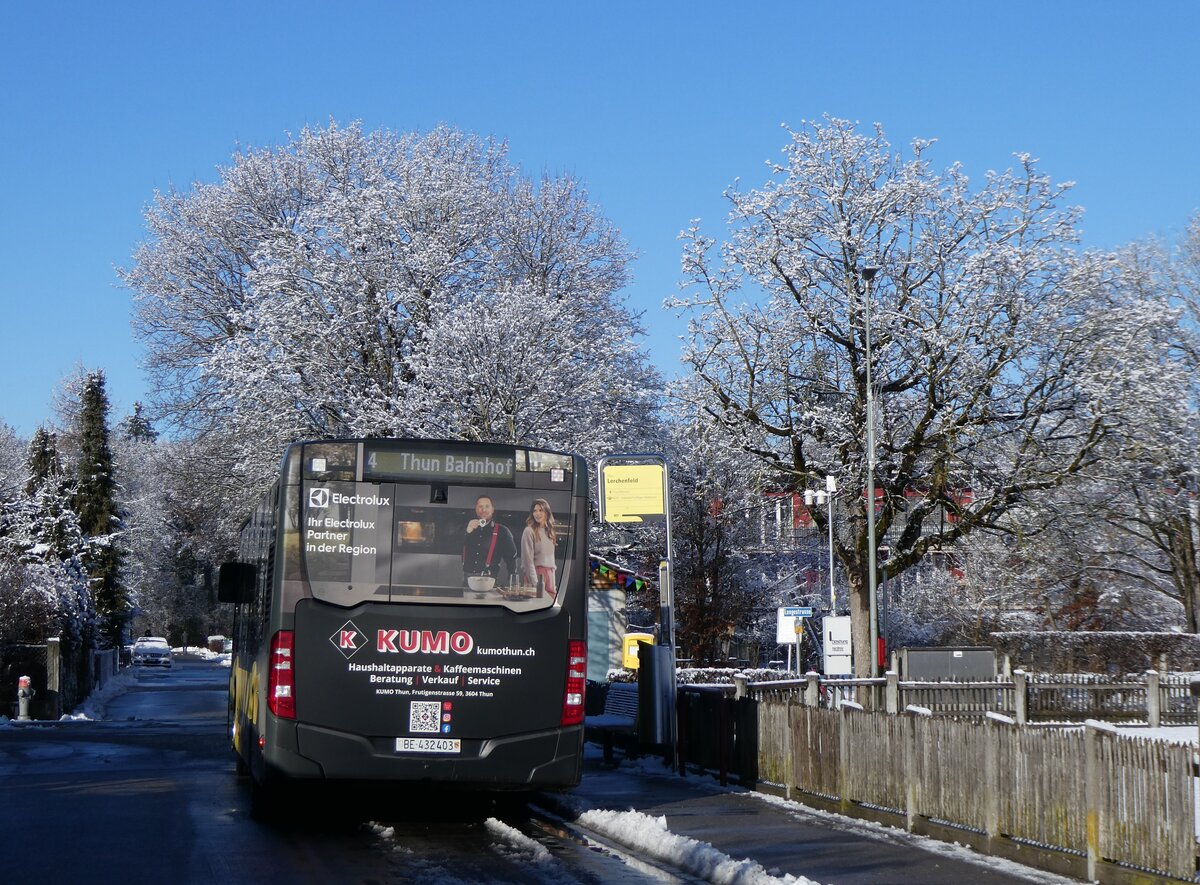 (270'576) - STI Thun - Nr. 403/BE 432'403 - Mercedes am 3. Januar 2025 in Thun-Lerchenfeld, Endhaltestelle