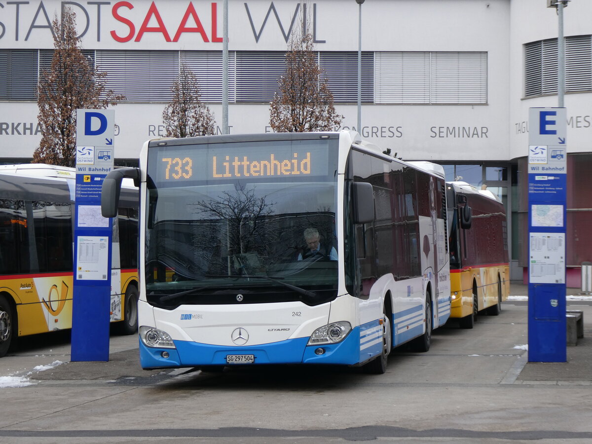 (270'623) - WilMobil, Wil - Nr. 242/SG 297'504 - Mercedes am 4. Januar 2025 beim Bahnhof Wil