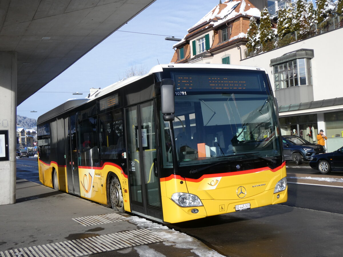 (270'646) - PostAuto Ostschweiz - SG 445'303/PID 10'781 - Mercedes am 4. Januar 2025 beim Bahnhof Wattwil